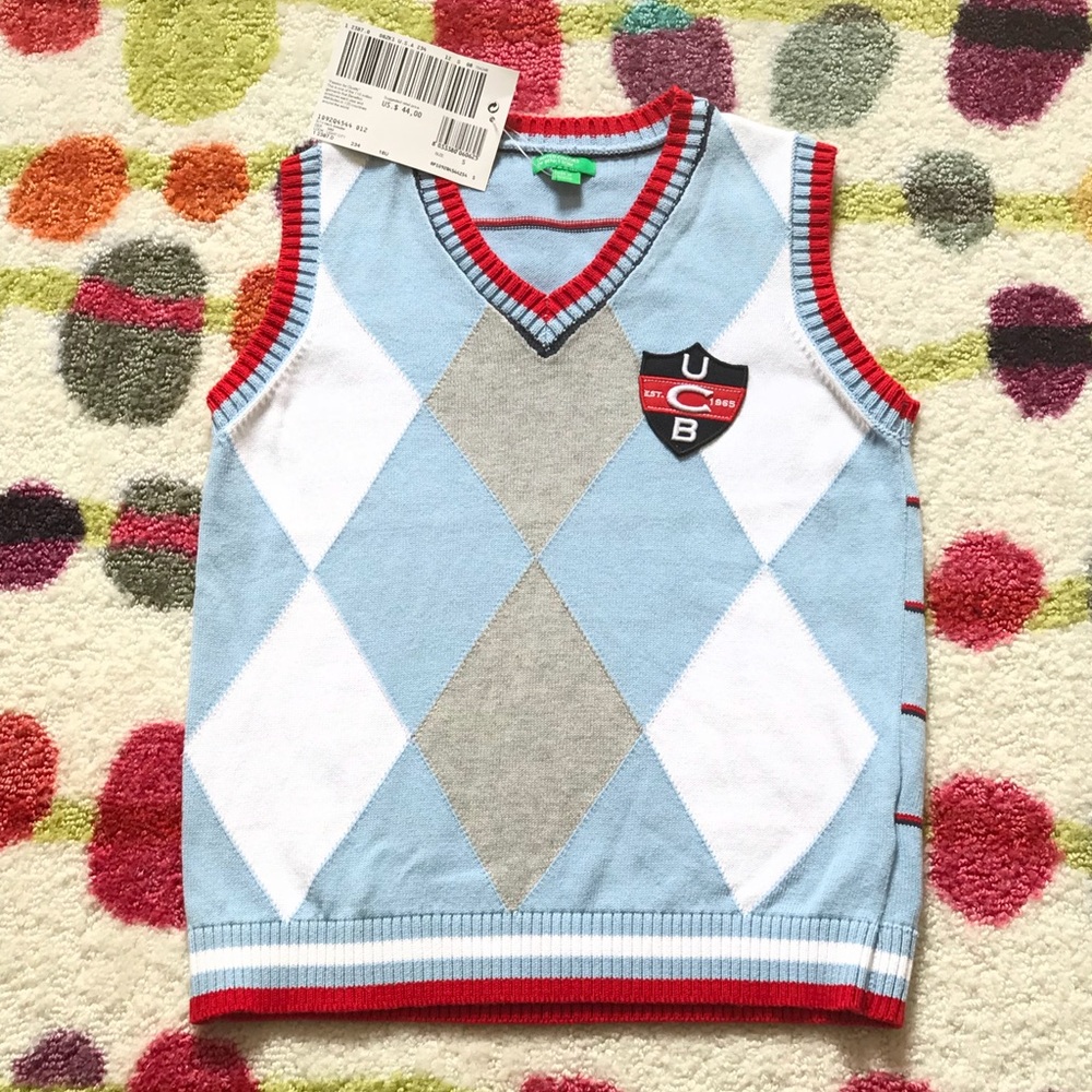 NWT United Colors Of Benetton Argyle Sweater Vest
